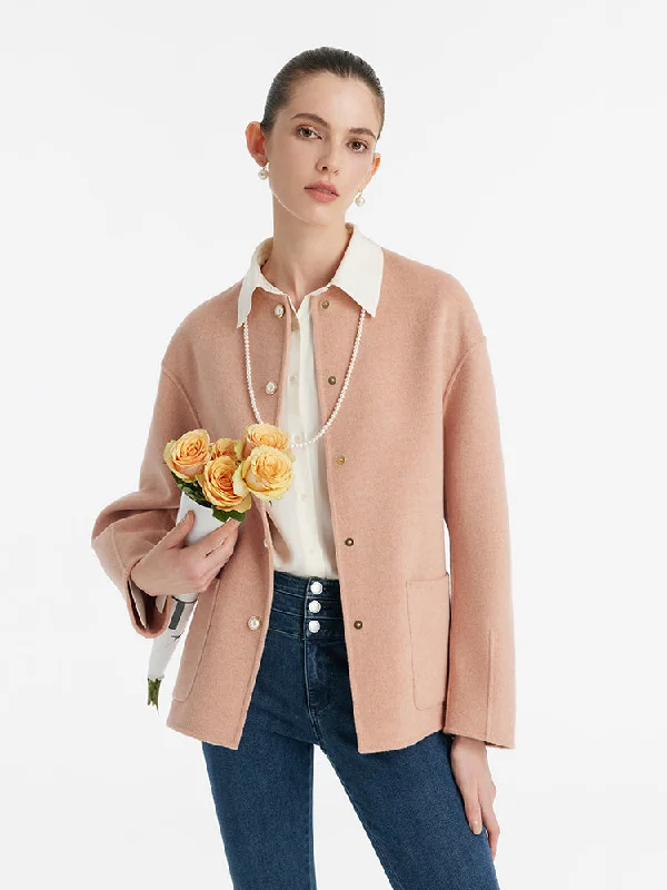 Sweet Breath Pure Double-Faced Wool Round Neck Women Jacket