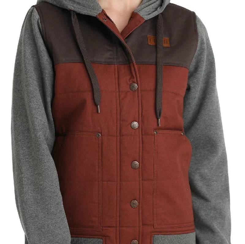 Dressing Tips Cinch Women's Canvas Hoodie Jacket in Gray & Burgundy