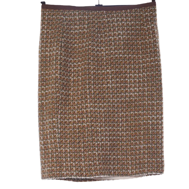 Luxury Customization Moloh Brown Cream and Green Weave Wool Skirt UK 10