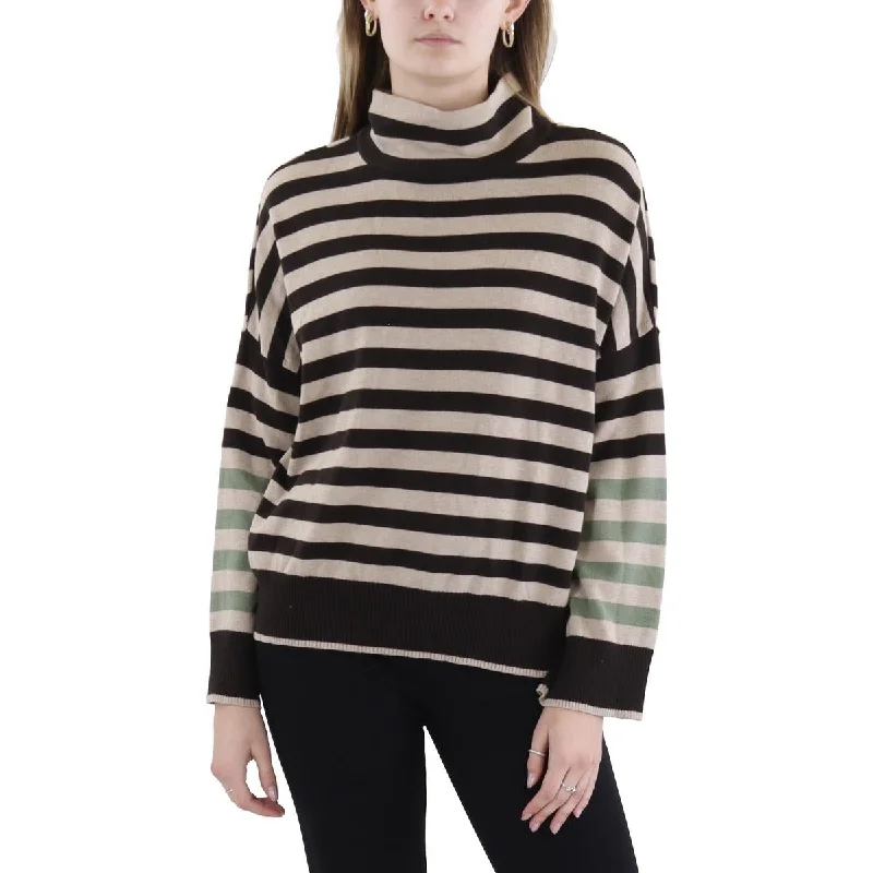 Urban Style Womens Silk Blend Striped Mock Turtleneck Sweater