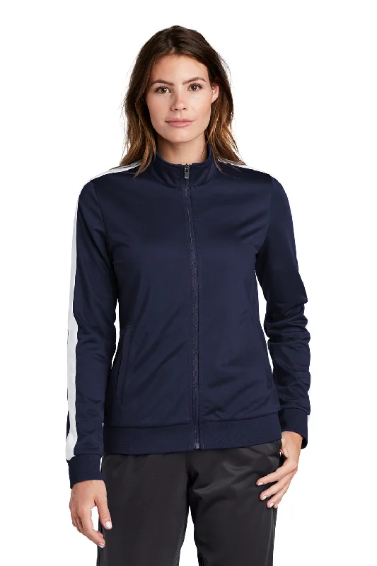 Bright Colors Sport-Tek Womens Full Zip Track Jacket - True Navy Blue/White