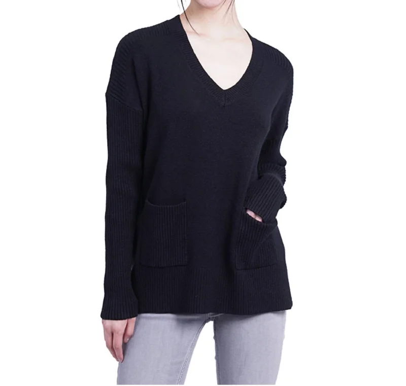 Economic Outlook Patch Pocket Tunic Sweater In Black