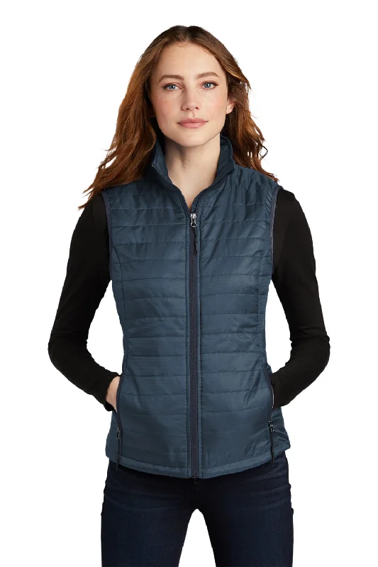 British Style Port Authority Womens Water Resistant Packable Puffy Full Zip Vest - Regatta Blue/River Navy Blue