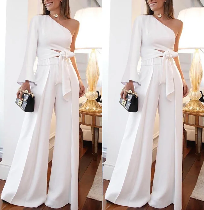 Fashion Classic Loose One Shoulder Long Sleeves Jumpsuits