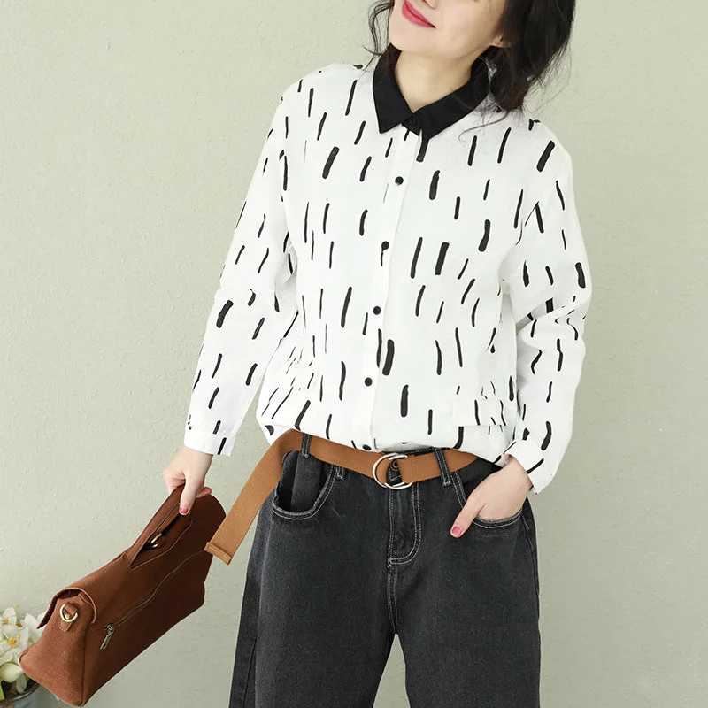 Energy Wear Modern Button Down linen Long Shirts Omychic Tunic Tops white lapel loose blouse