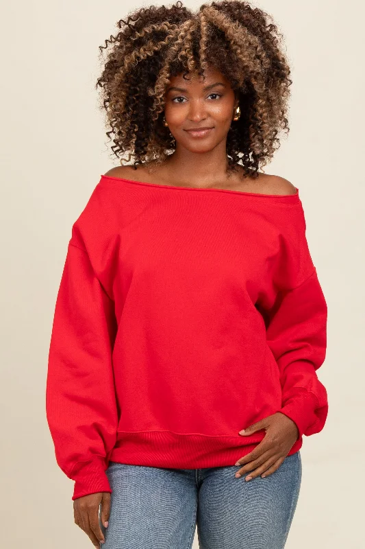 American Style Red One Shoulder Sweatshirt