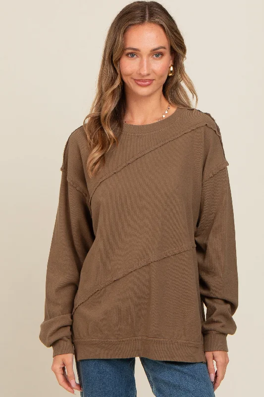 High-end Design Olive Exposed Seam Dolman Sleeve Sweatshirt