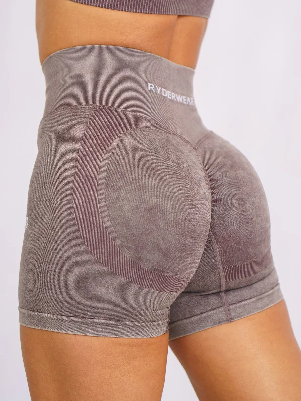 Fresh And Elegant Stonewash Scrunch Seamless Shorts -  Chocolate Stonewash