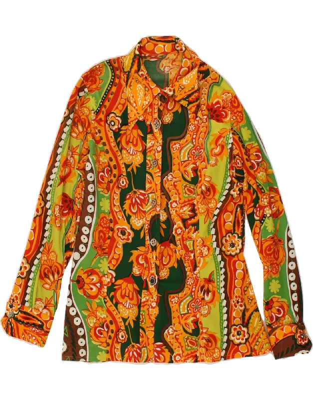 Exquisite Craftsmanship VINTAGE Womens Shirt Blouse UK 12 Medium Orange Floral