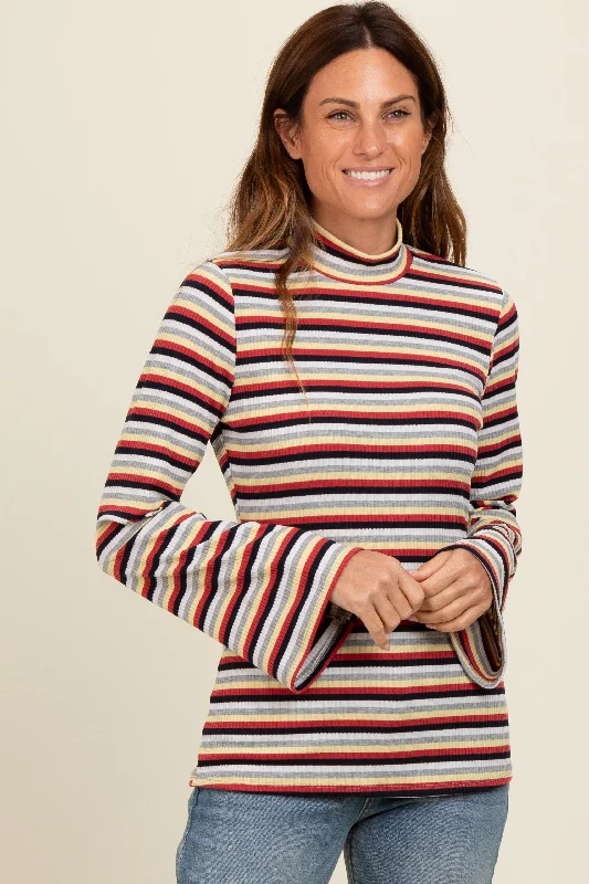 Design Must-have Navy Striped Knit Bell Sleeve Top