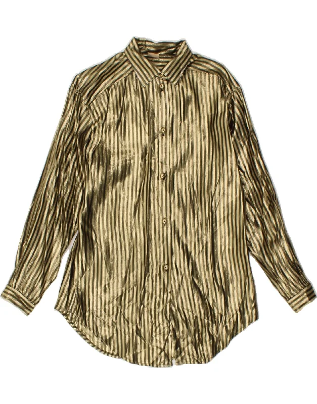 Design Trend VINTAGE Womens Shirt Blouse IT 42 Medium Gold Striped Viscose