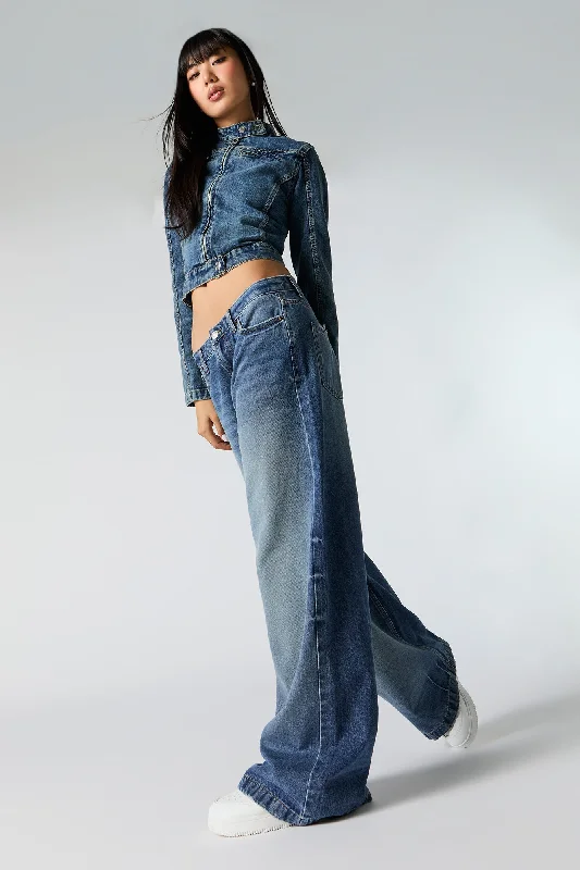 Simple Design High Rise Super Wide Leg Jean