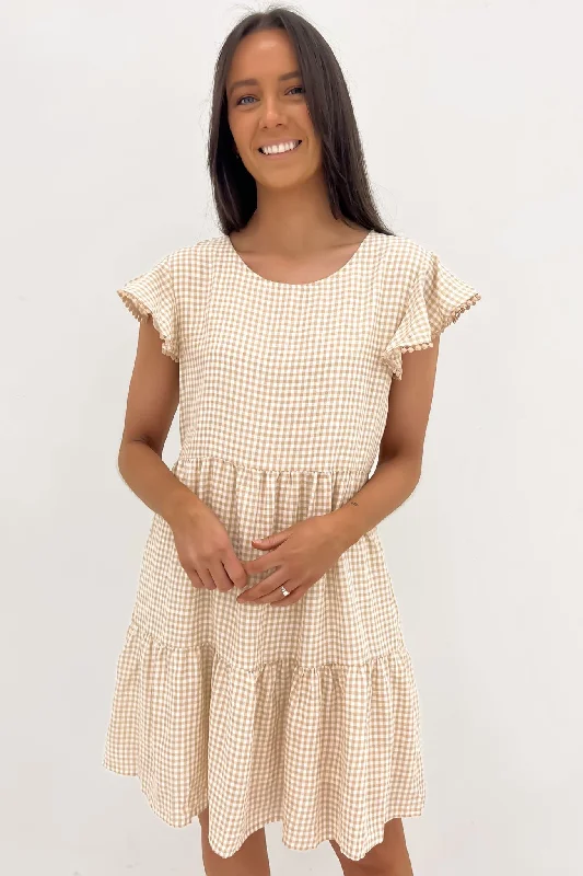 Luxury Fashion Bennie Mini Dress Latte Gingham