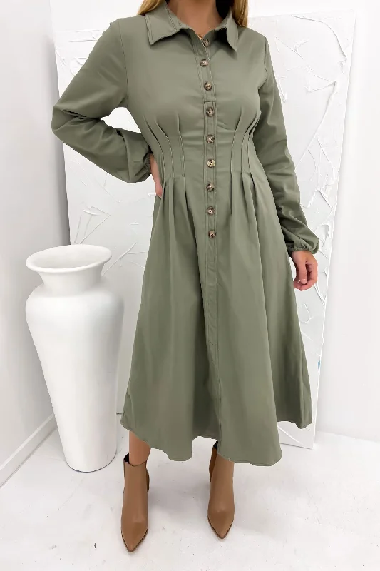 Noble And Elegant Bessie Midi Dress Khaki