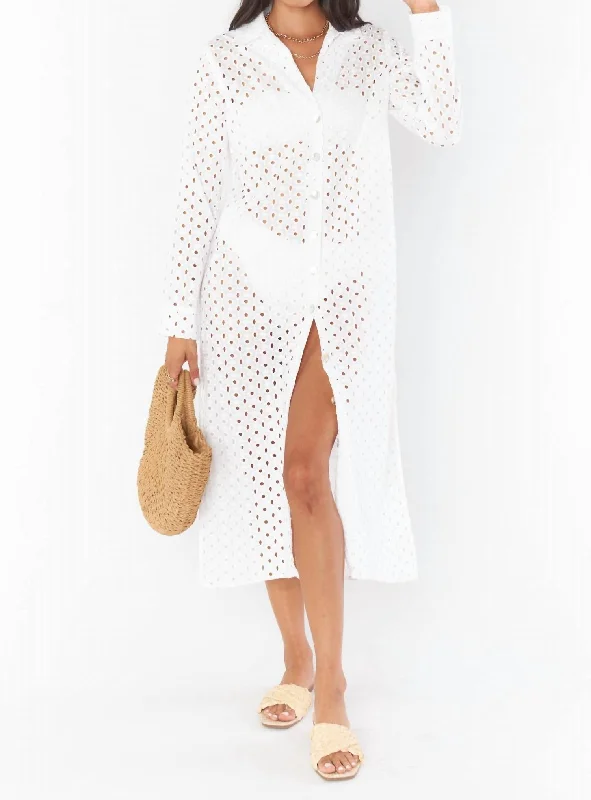 Refreshing Design Dayton Button Down Midi Dress In White Eyelet