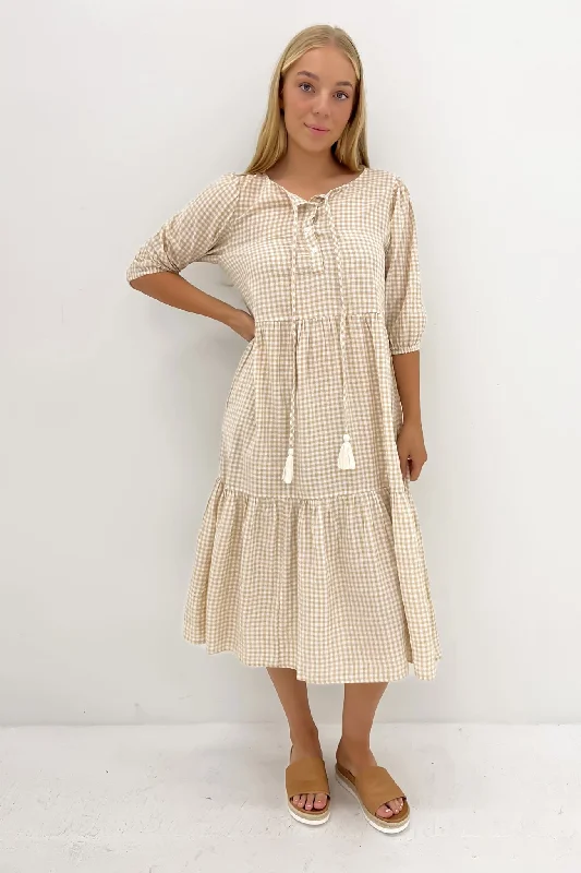 Cool Style Eydie Midi Dress Latte Gingham