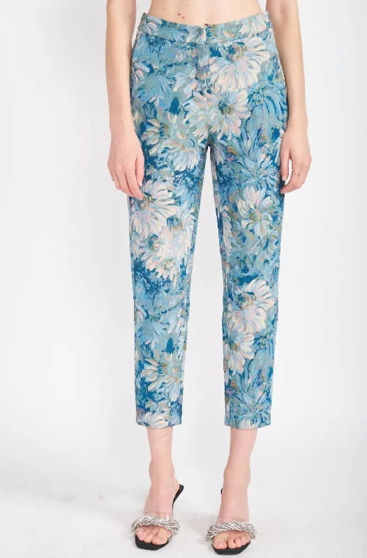 Classic Series Floral Jacquard Trousers In Blue