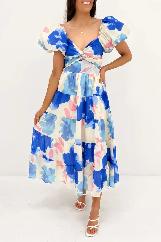 New Products Harriette Midi Dress Blue Pink Floral