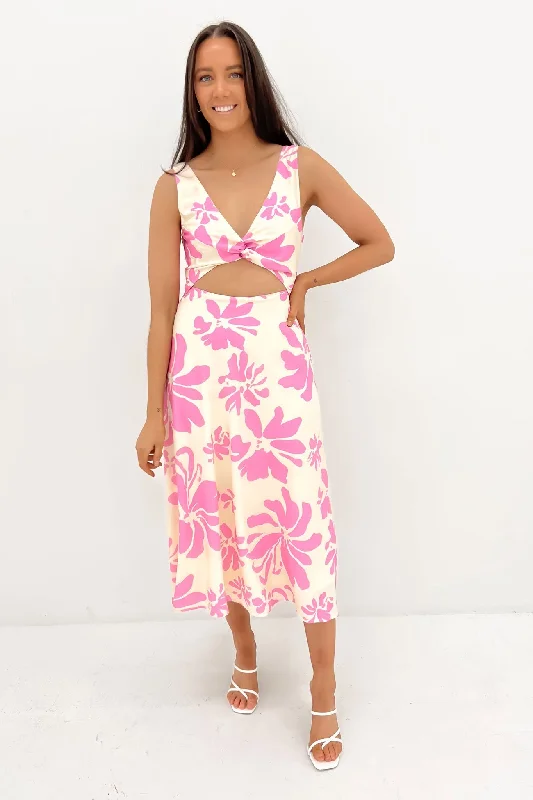 New Design Lukey Midi Dress Pink Hibiscus