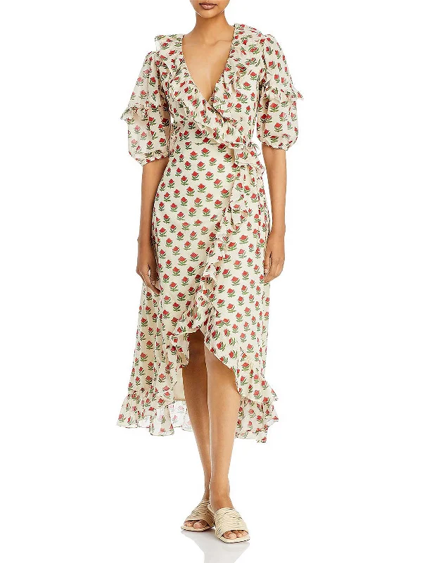 Classic Style Lydia Womens Cotton Floral Wrap Dress