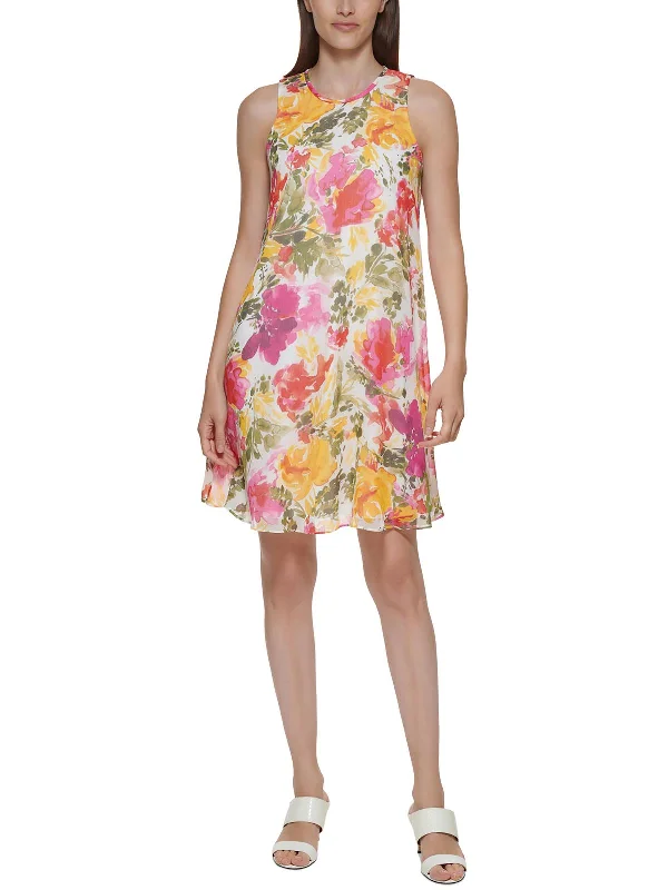 High Street Fashion Petites Womens Chiffon Floral Sheath Dress