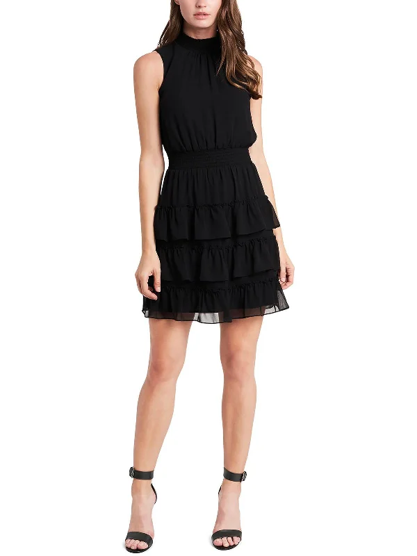 Noble And Elegant Petites Womens Smocked Ruffled Mini Dress