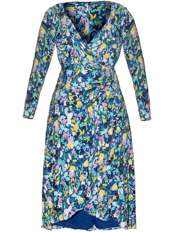 Minimal Classic Plus Womens Floral Print Faux Wrap Midi Dress