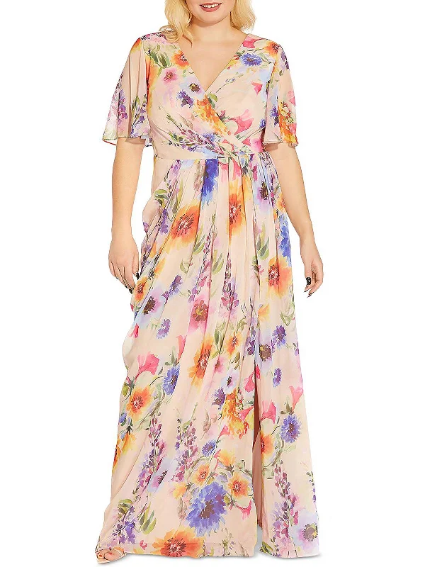 Urban Style Plus Womens Floral Print Maxi Evening Dress