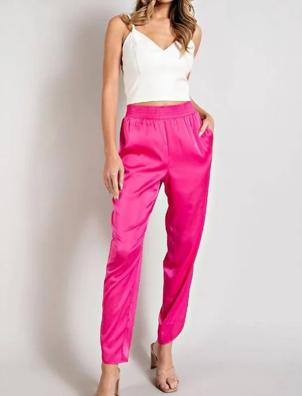 Leisure Sports Satin Jogger In Hot Pink