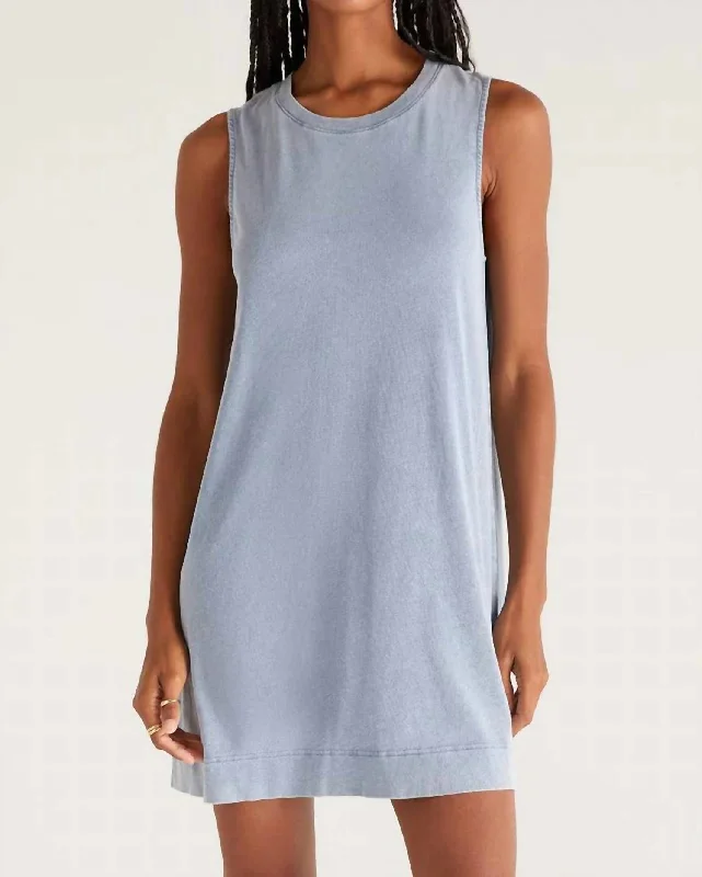 Fashion And Simplicity Sloane Jersey Denim Dress In Washed Indigo