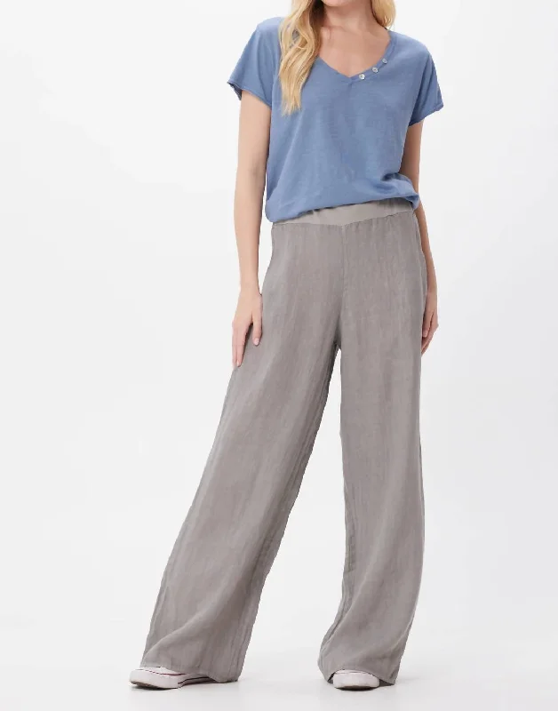 Retro Design Sultan Linen Palazzo Pants In Light Grey