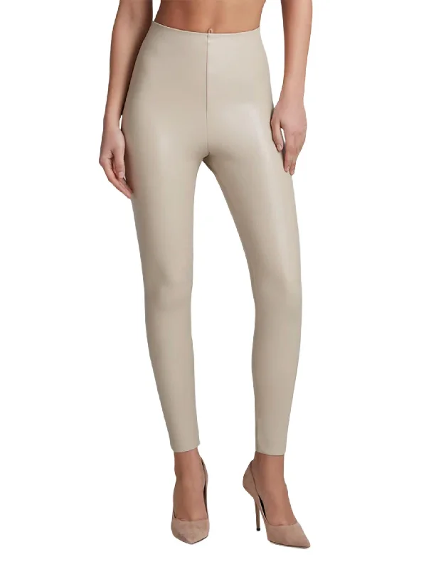 Exquisite Tailoring Faux Leather Legging In Sand