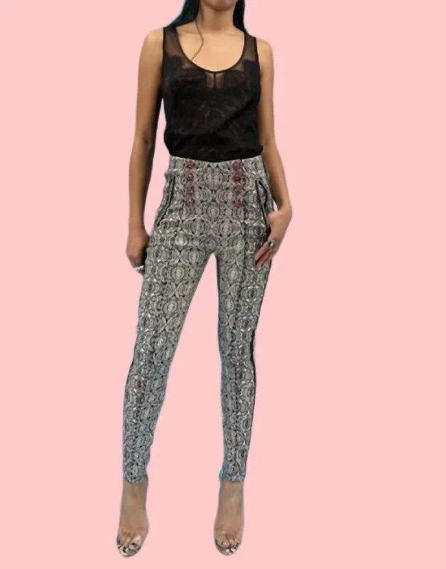 Youthful Vitality Metallic Jacquard Pant In Black And White