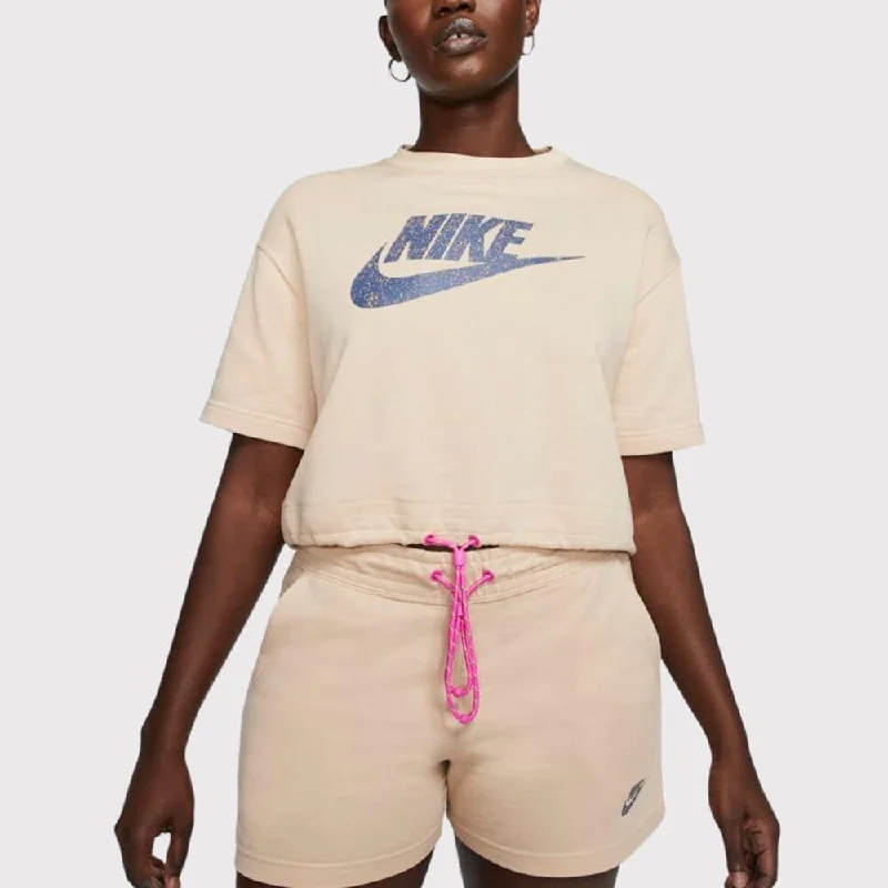 Lace Design Nike Air Sportswear Short Sleeve Running Top Shimmer Tan  CJ2275-287 Women's