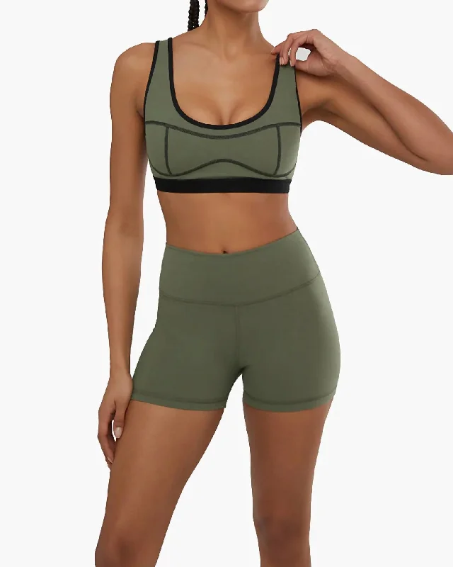 Minimal Style Scoop Neck Silhouette Bra In Army Green